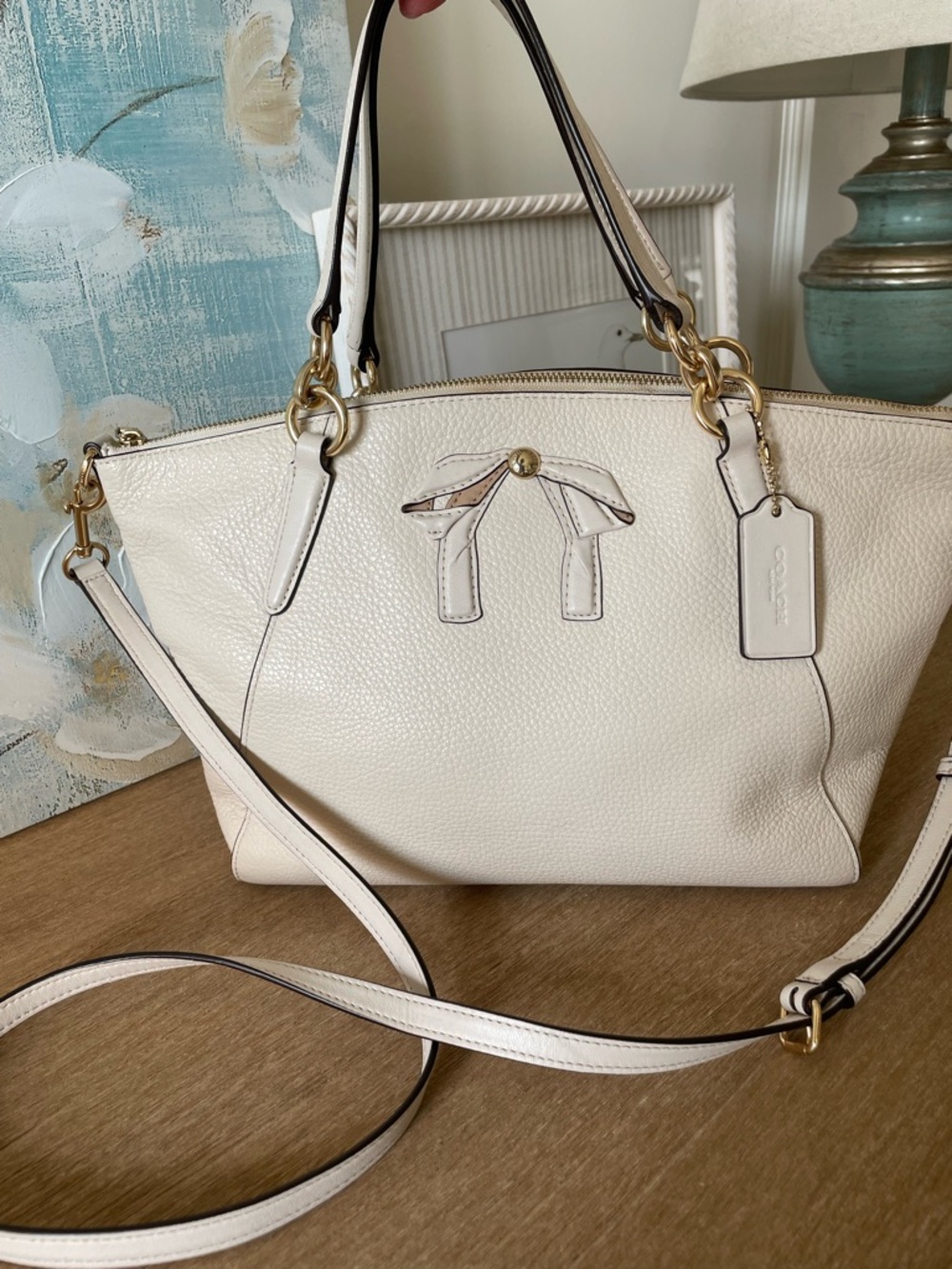 Coach Kelsey Bow Handbag in Chalk White – Adorable! EUC!